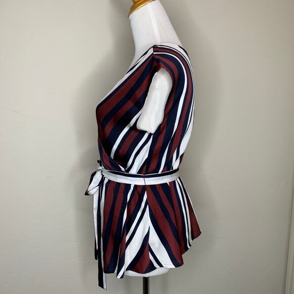 Express Blue Burgundy Strip Wrap Blouse Sz Small - Picture 3 of 9